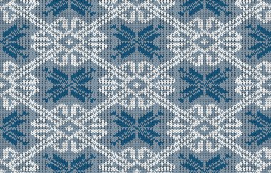 Vintage mavi renkli kar taneleri ile Norveç örme desen. Yün Dikişsiz örgü desen 