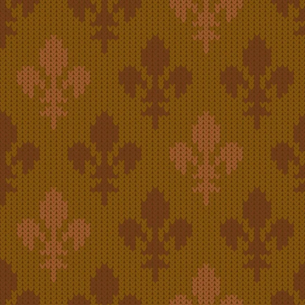シームレスなベクトル ウール パターンの紋章のユリ ブルボン ニット紡毛パターン マスタードのビンテージ スタイルのアヤメ — ストックベクタ