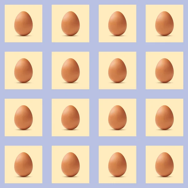 Satz Von Sechzehn Realistischen Braunen Hühnereiern Ergibt Ein Nahtloses Muster — Stockvektor