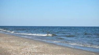 Deniz sörfü. Deniz dalgaları kumlu kıyıya doğru akıyordu. Karadeniz