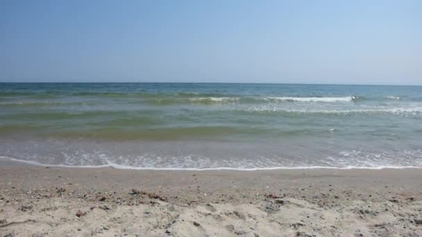 海のサーフィン。海の波をスムーズに砂の海岸にロール。黒海 — ストック動画