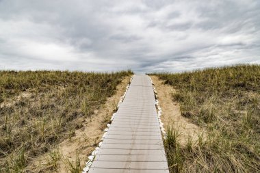 Ahşap yol dunes adlı plaj üzerine.