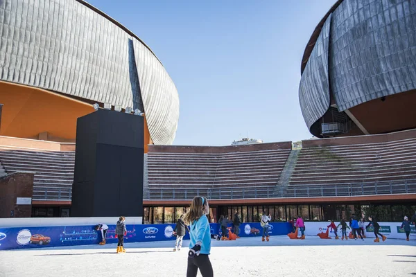 Ice skating ring outside the Auditorium Parco della Musica — Stock Photo, Image