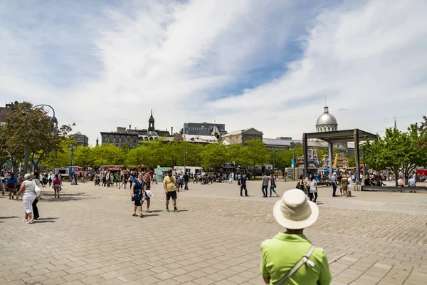 Kalabalık turist Montreal'de tarihi eski liman, çeşitli aktivitelerini — Stok fotoğraf
