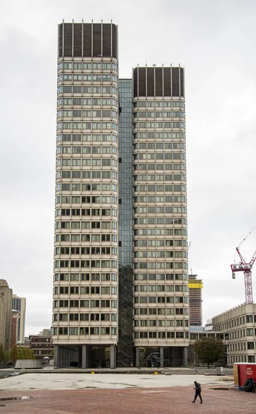 Rascacielos edificios en el centro de Boston, en Massachusetts . — Foto de Stock