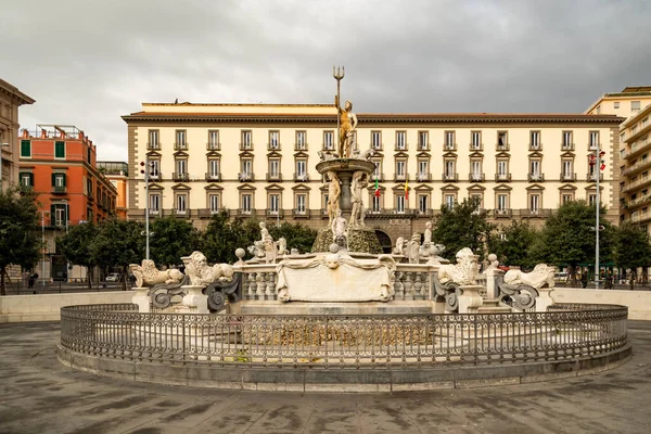 View Neptune Fountain Municipio Square Napoli Italy — Stock Photo, Image