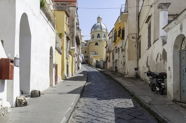 Schöne Schmale Straße Und Buntes Gebäude Procida Neapel Italien — Stockfoto