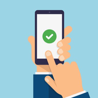 Onay işareti smartphone ekranında.