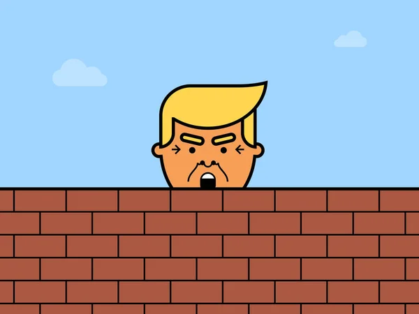 Donald Trump detrás de un muro de ladrillo — Vector de stock