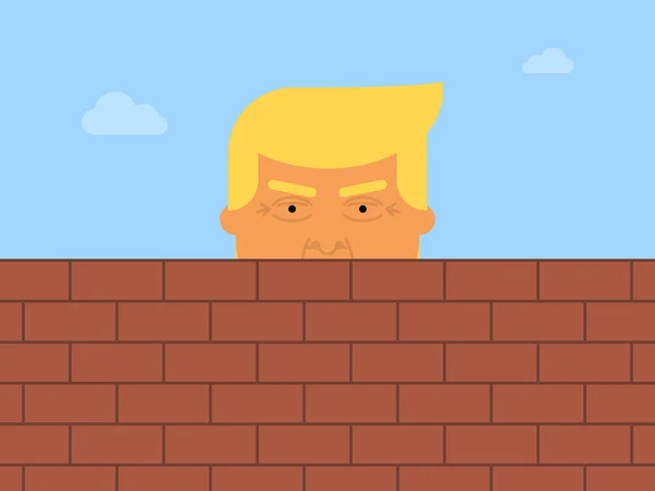 Donald Trump detrás de un muro de ladrillo — Vector de stock