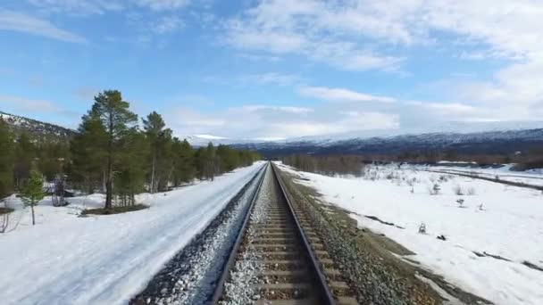 Faixas Trem Inverno Noruega — Vídeo de Stock