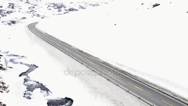 Estrada Inverno Noruega Vista Drone — Vídeo de Stock