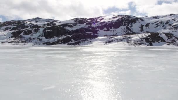 Frozen Lake Seen Drone Norway — Stock Video