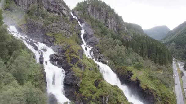 Laatefoss Waterval Noorwegen — Stockvideo