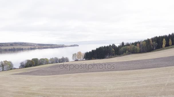 Landbouw Door Lake Mjosa Noorwegen — Stockvideo