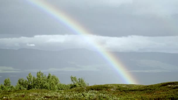 Rainbow Poblíž Riksgrensen Švédsku — Stock video