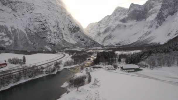 Floresta Inverno Vista Drone Noruega — Vídeo de Stock