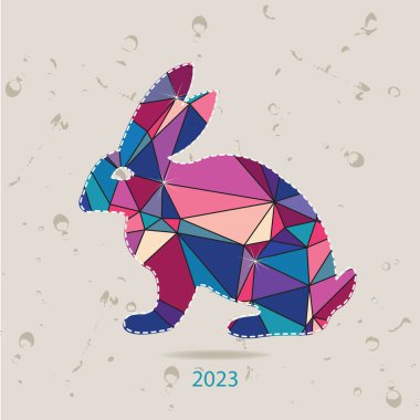 Üçgen 2023 yeni yıl kartı tavşan ile yapılan