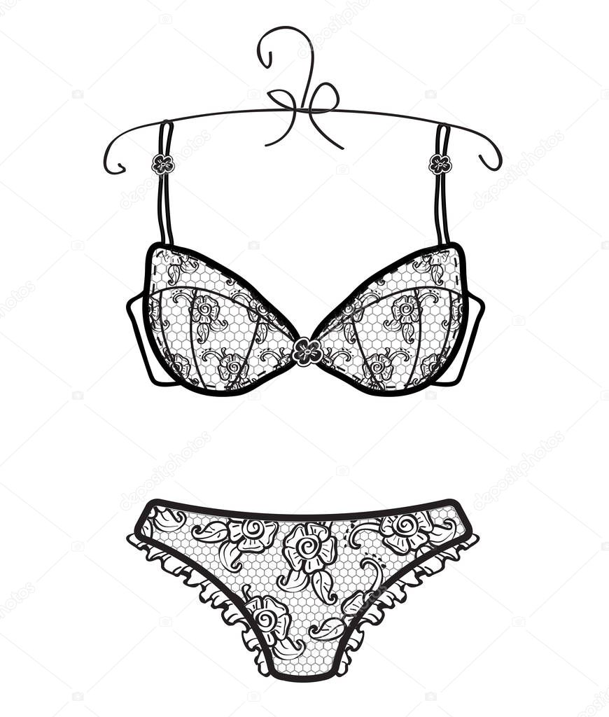 Panties and bra for women Hand drawn lingerie