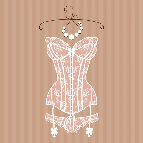 Corset Vintage sexy guipure blanche — Image vectorielle