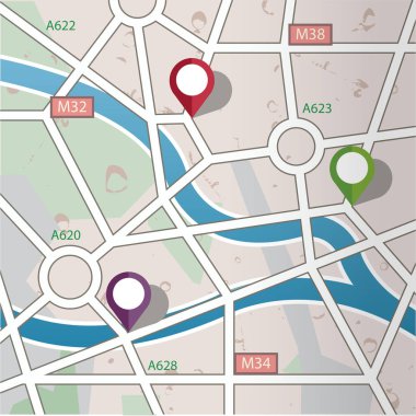 Soyut şehir yol haritası ile Gps simgeleri.