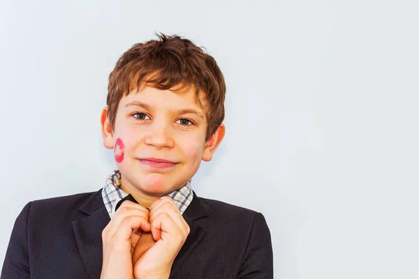 Retrato Adolescente Con Lápiz Labial Mejilla —  Fotos de Stock