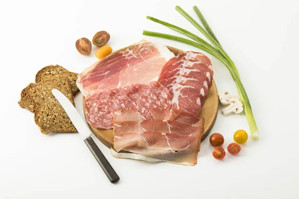 Plate with ham and salami — Stock Photo, Image