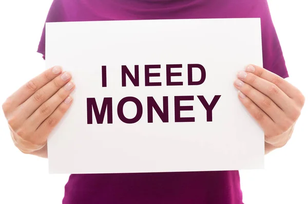 Paper sheet with text I need money — Stock Photo, Image