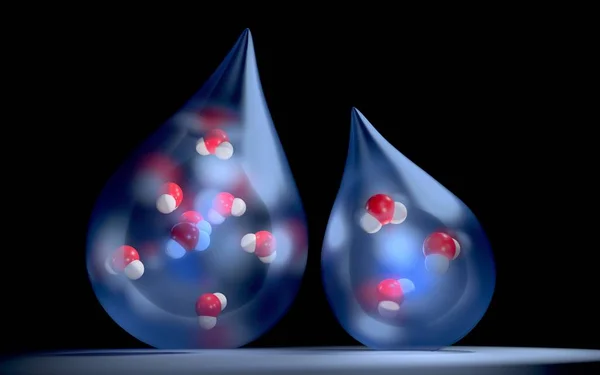 Gotas de chuva com moléculas de água . Imagem De Stock