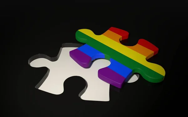 Bandeira LGBT Puzzle Peça no fundo escuro — Fotografia de Stock