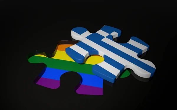 Lgbt 和希腊国旗像拼图块. — 图库照片