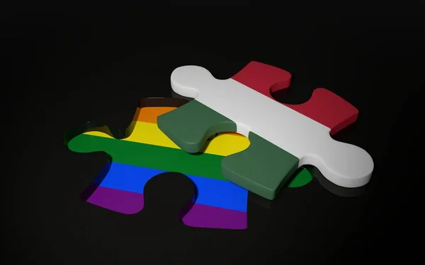 LGBT and Hungary Flag like a puzzle piece. — Stock Photo, Image