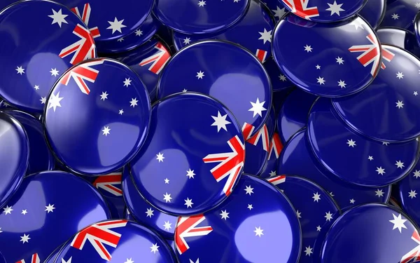 Australia Badges Background - Pile of Australian Flag Buttons.
