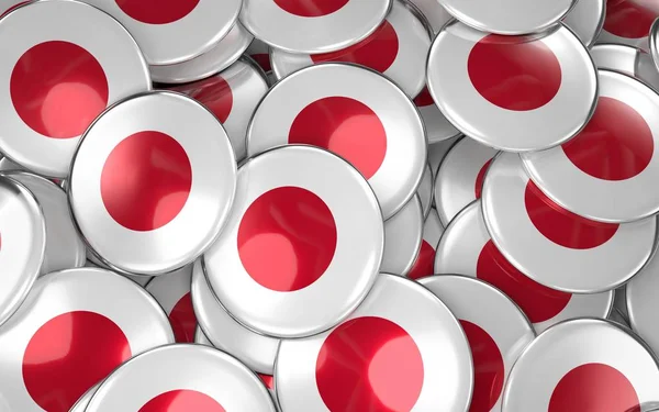 Giappone Distintivi sfondo - Mucchio di pulsanti di bandiera giapponese . — Foto Stock