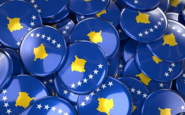 Kosova rozetleri arka plan - Kosovan bayrak düğmelerini yığını.