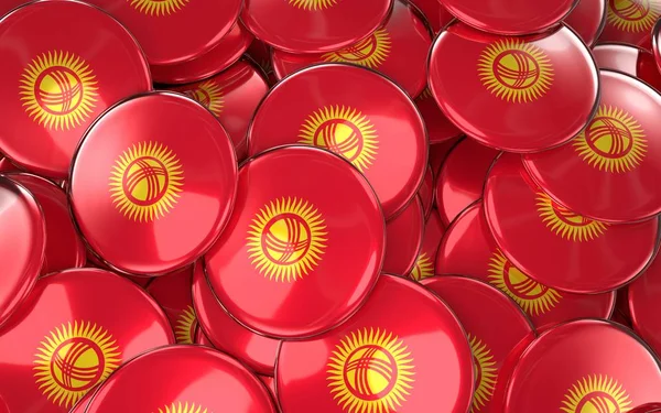 Kirghizistan Distintivi sfondo - Mucchio di Kirghizistan Bandiera Pulsanti . — Foto Stock