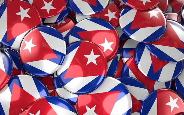 キューバ バッジ背景 - キューバの国旗ボタンの山. — ストック写真