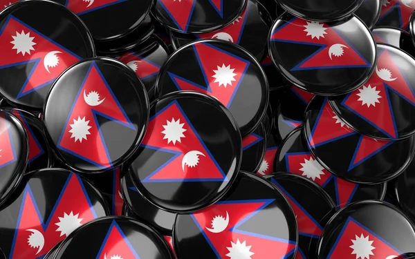 Nepal Badges Background - Pile of nepalese Flag Buttons.