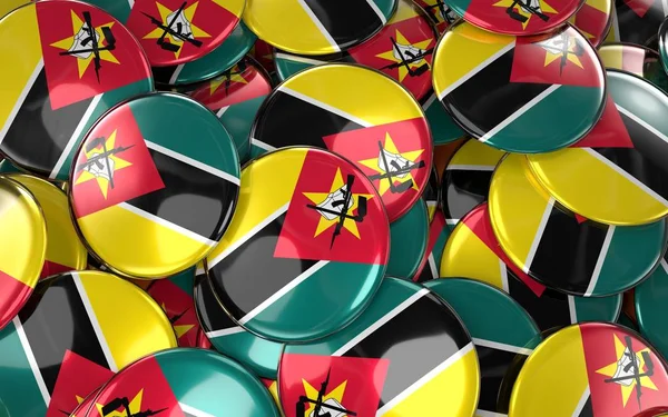 Mozambique Badges Background - Pile of Mozambican Flag Buttons.