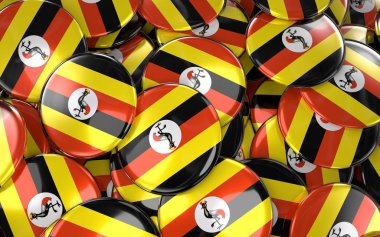 Uganda rozetleri arka plan - Uganda bayrağı düğmeleri yığını.