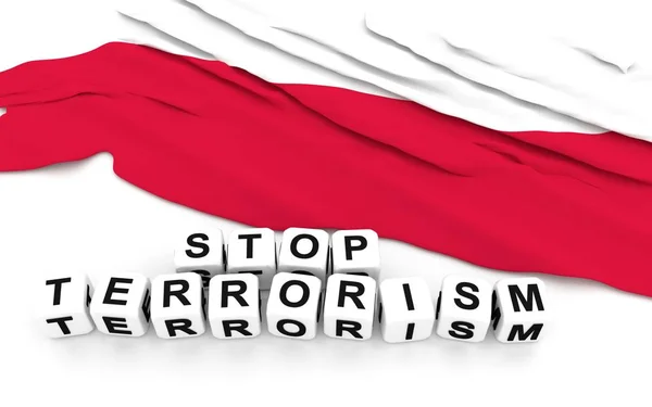 Polnische Flagge und Text stoppen den Terrorismus. — Stockfoto