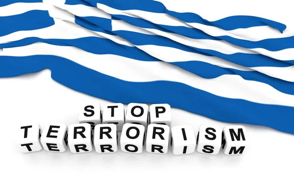 Griechische Flagge und Text stoppen den Terrorismus. — Stockfoto