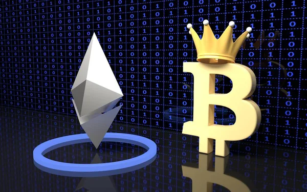 Bitcoin ve Ethereum para birimi işaretleri. — Stok fotoğraf