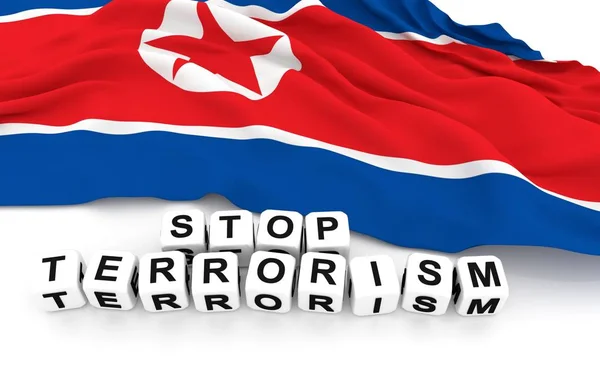 Bandera de Corea del Norte y texto detener el terrorismo . — Foto de Stock