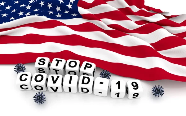 Unitet Delstater Amerika Flagga Och Text Stoppa Covid Rendering — Stockfoto