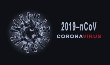 COVID-19 koronavirüs konsepti, 3 boyutlu illüstrasyon. Koyu arkaplanda COVID hastalığı teması.