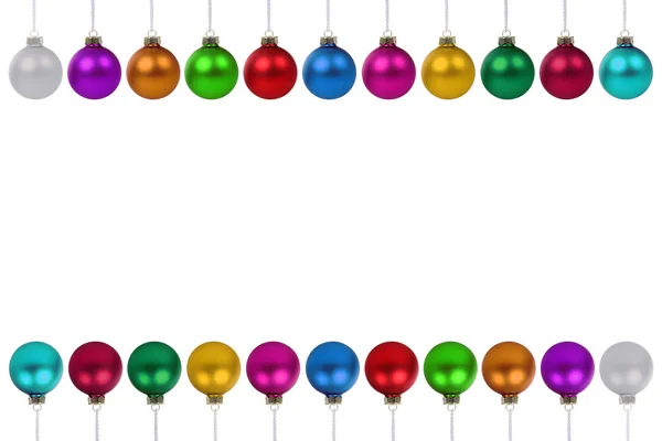 Bolas de Navidad bolas de muchos coloridos copyspace frontera copia spac — Foto de Stock