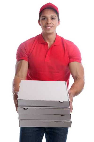 Entrega de pizza ordem homem entregando trabalho jovem isolado — Fotografia de Stock