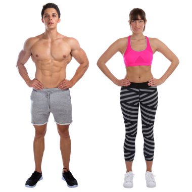 Fitness adam kadını ayakta vücut geliştirmeci vücut geliştirme kas uygun 