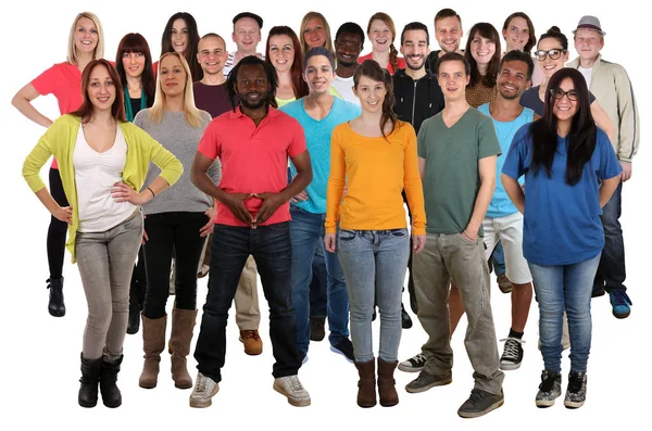 Large group of young smiling people standing — Stock Photo, Image